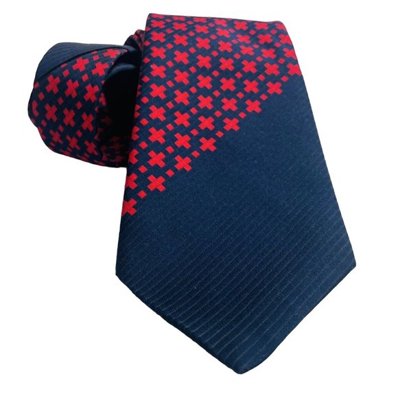 Andr'e Patric Jewel Collection Tie Navy Red Geo Vintage Mens Necktie Tie Wide - Picture 6 of 7